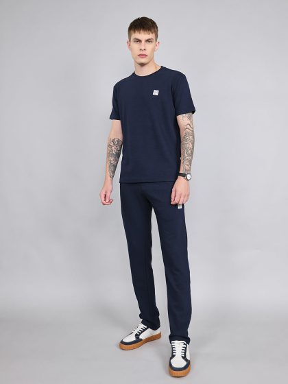 Men Navy Blue Solid Round Neck Half Sleeve Cords Set